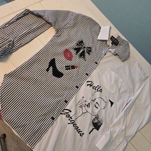 Frank Lyman Design Black and White Sequined Graphic Shirt